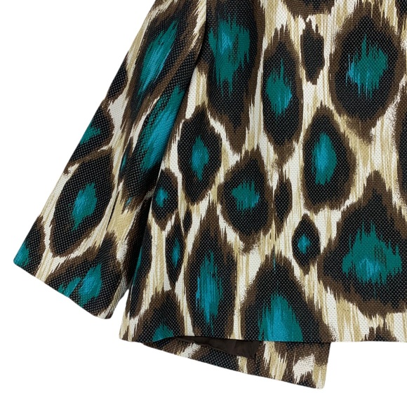 Large Print Leopard Brown & Turquoise Swing Blazer - Picture 10 of 15